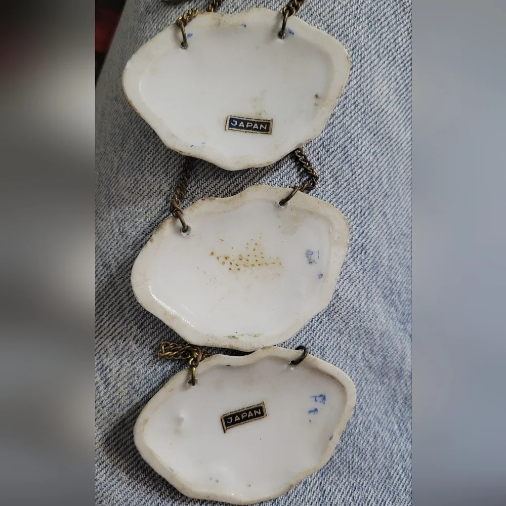 3 PAINTED PORCELAIN LIQUOR TAG LABELS SCOTCH & BOURBON VINTAGE JAPAN